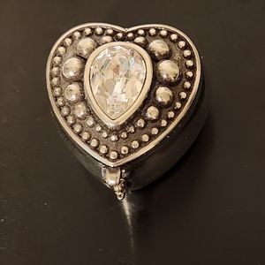 Brighton Heart Shaped Small Trinket Box Rhinestone . Silver toned..read descript